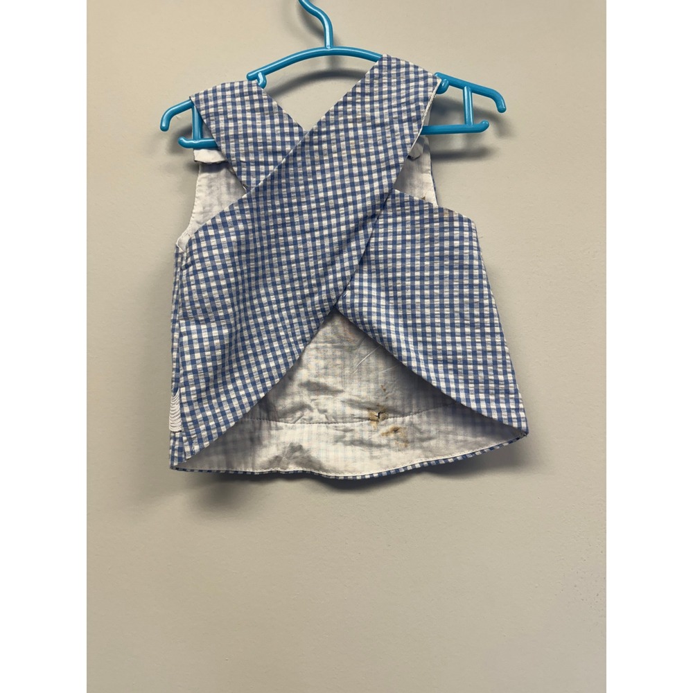 Lil Cactus Baby Girls Blue Gingham Sea Turtle Embroidered Criss Cross Top 3-6M - Picture 2 of 7